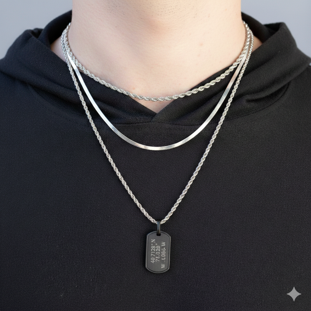 Men's Layered Dog Tag Necklace - Engravable | Peace & Petals