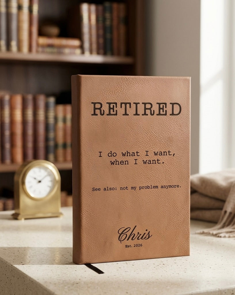 Happy Retirement Leather Journal, Personalized Engraved Gift (Light Brown)