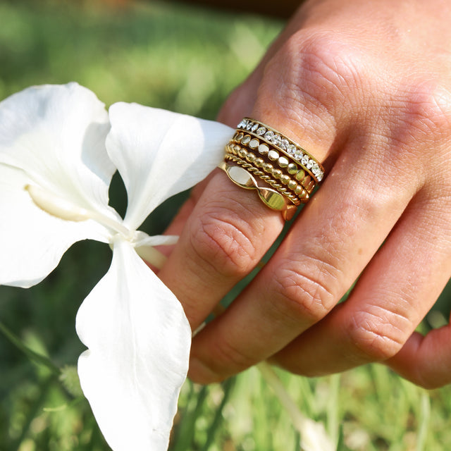Engravable Sculpted Ring | 18K Gold PVD, Silver, Rose Gold | Peace & Petals