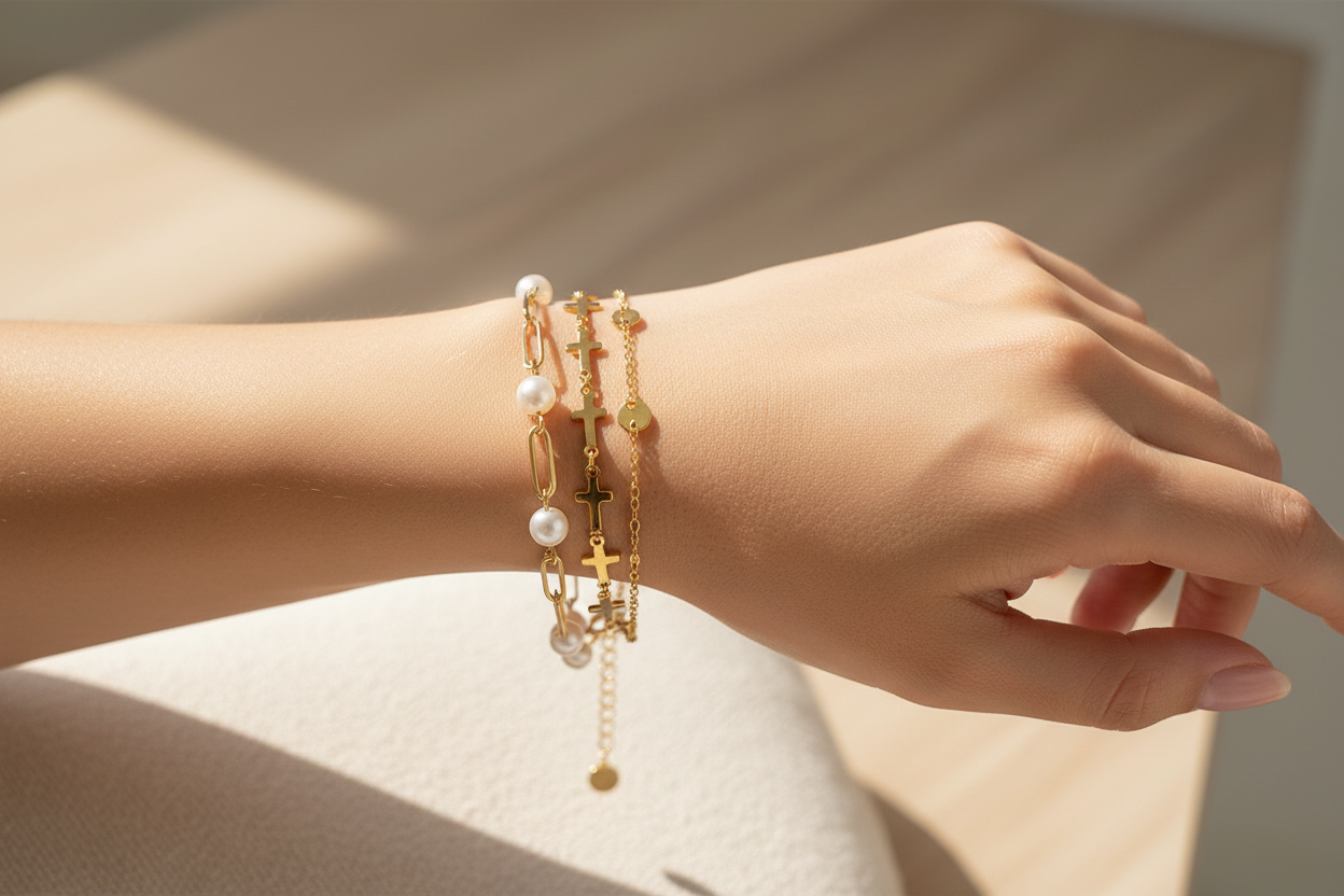 Stacked bracelets on wrist