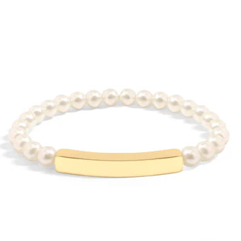 Engravable Curved-Bar Bracelet, Kiska Pearls, Stretch