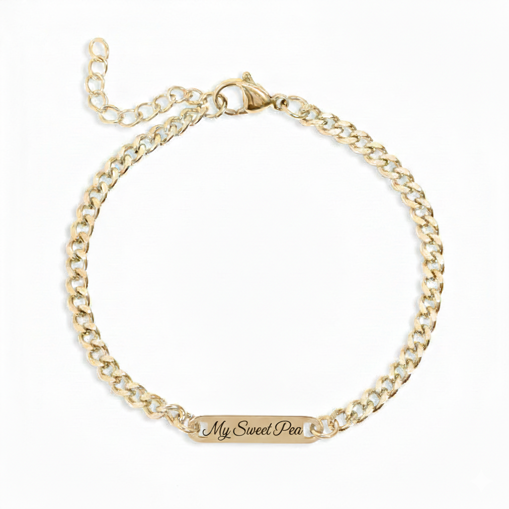 Personalized Curb-Chain Bar Bracelet - Custom Engraved | Peace & Petals