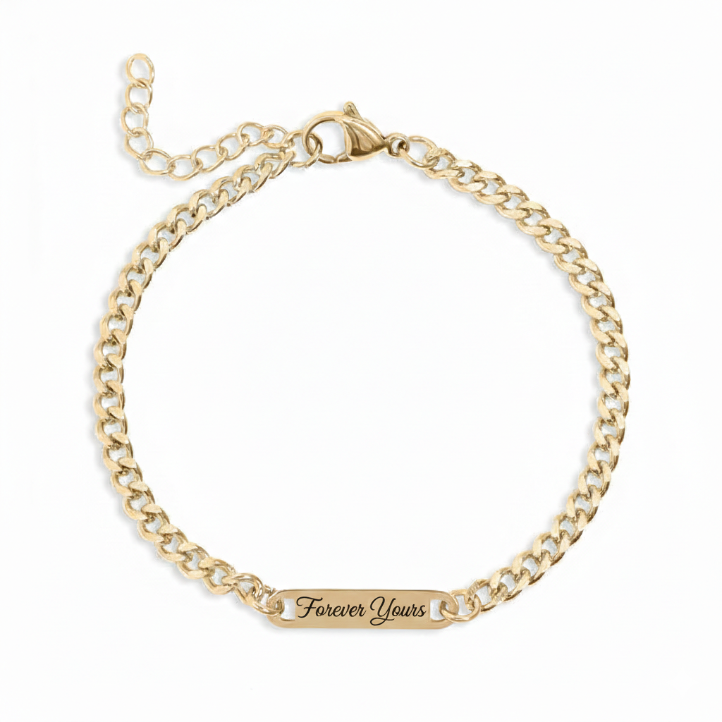 Personalized Curb-Chain Bar Bracelet - Custom Engraved | Peace & Petals