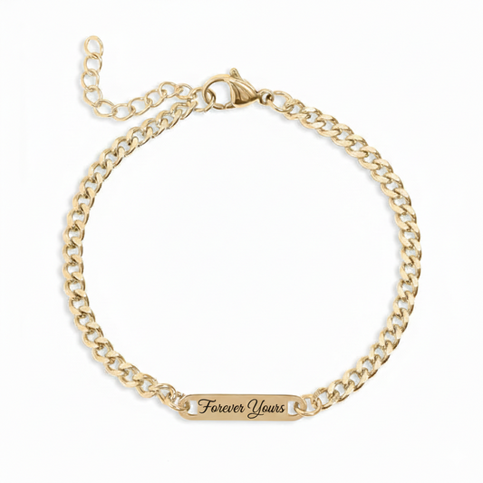 Personalized Curb-Chain Bar Bracelet - Custom Engraved | Peace & Petals