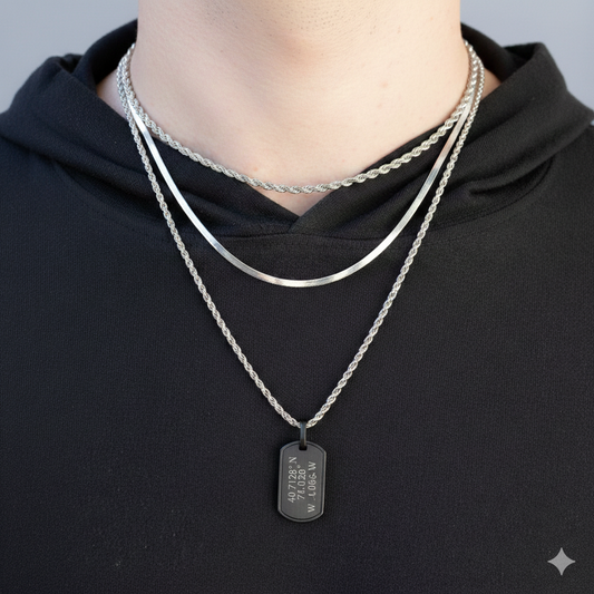 Men's Layered Dog Tag Necklace - Engravable | Peace & Petals