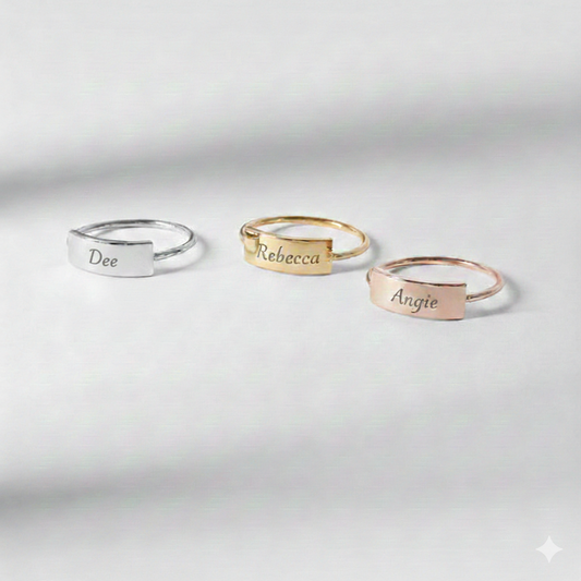 Engravable Curved Band Ring | Peace & Petals