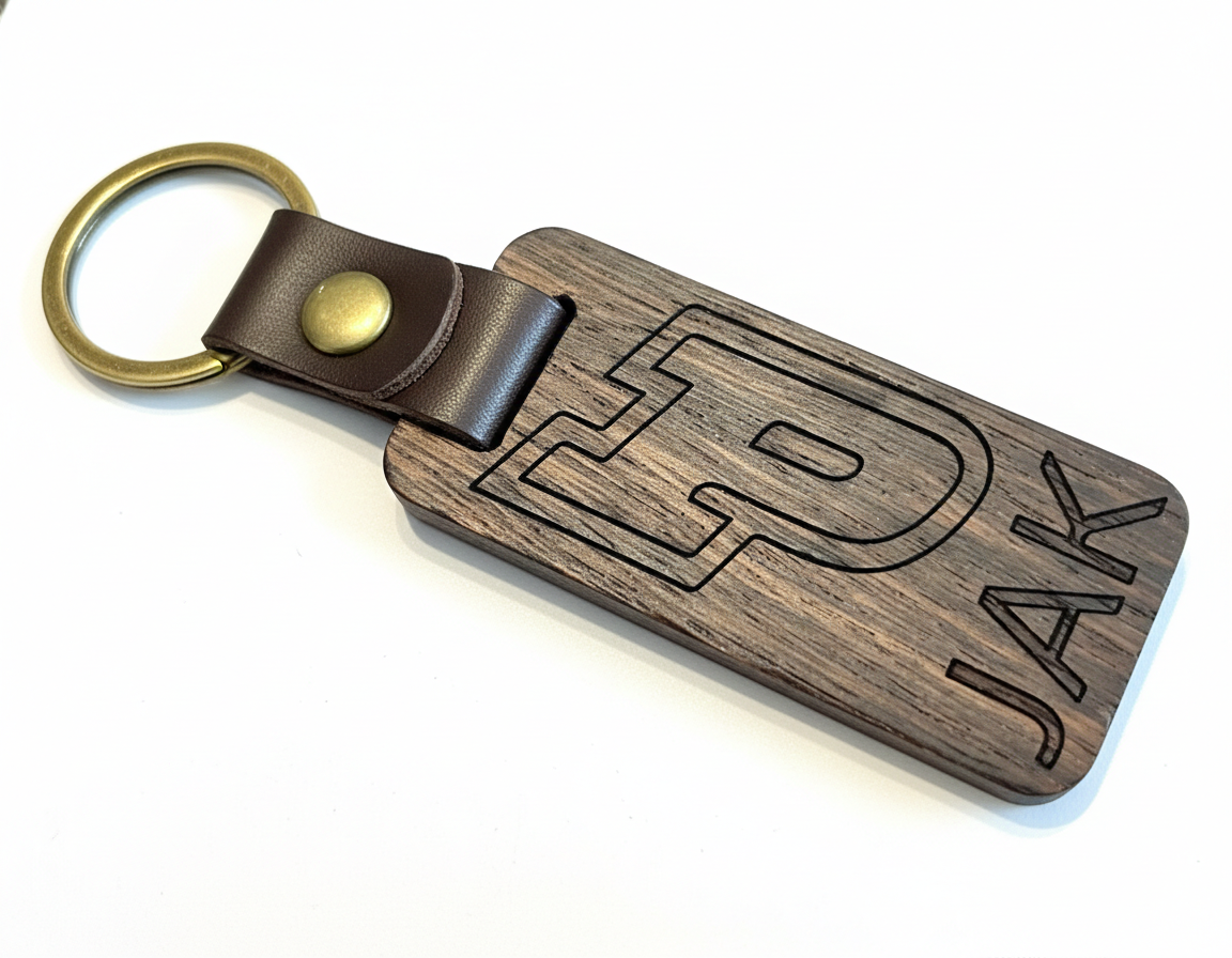 Personalized Wooden & Leather Keychain - Custom Engraved | Peace & Petals Laser Engraving