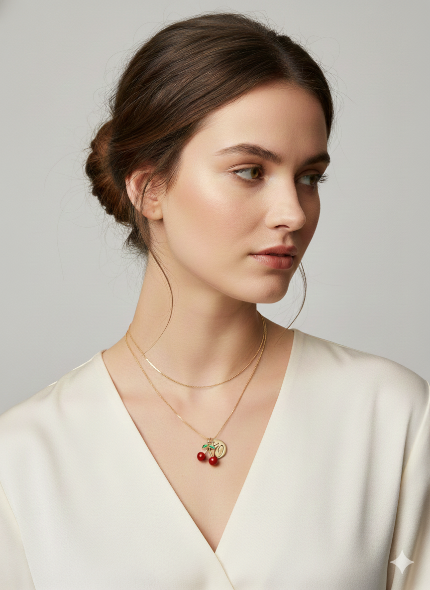 Red Cherry Charm | 18K Gold PVD or Silver Finish| | Peace & Petals