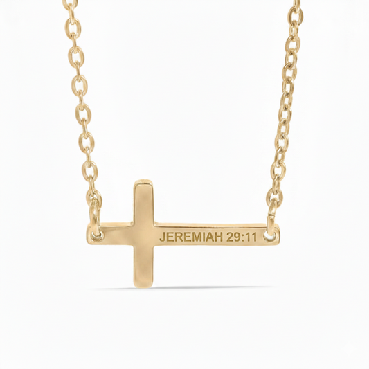 Engravable Horizontal Cross Necklace - Custom Engraved | Peace & Petals