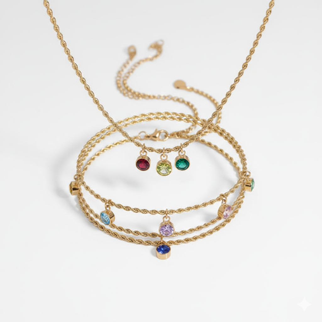 CZ Birthstone Charm | 18K Gold PVD | Add to Any Necklace, Bracelet or Keychain | Peace & Petals