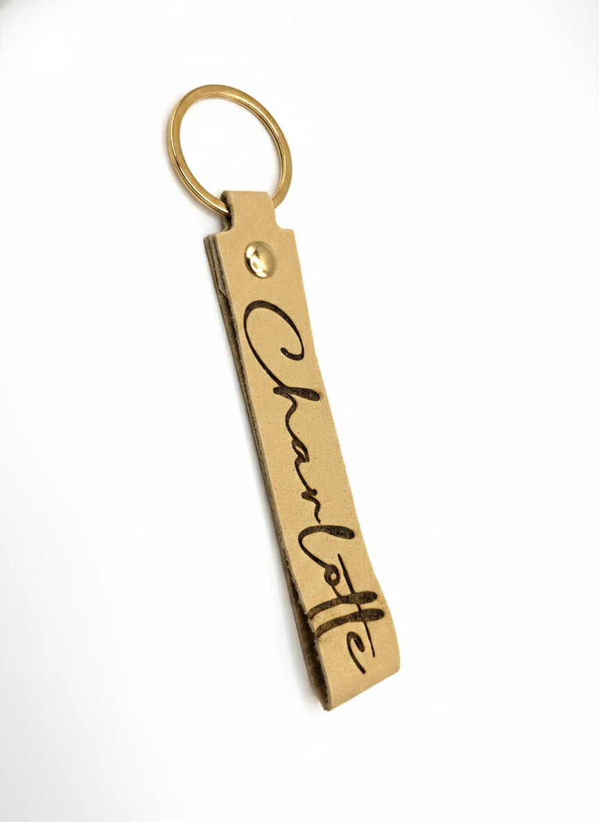 Personalized Leather Keychain Strap | Custom Engraved Gift | Peace & Petals