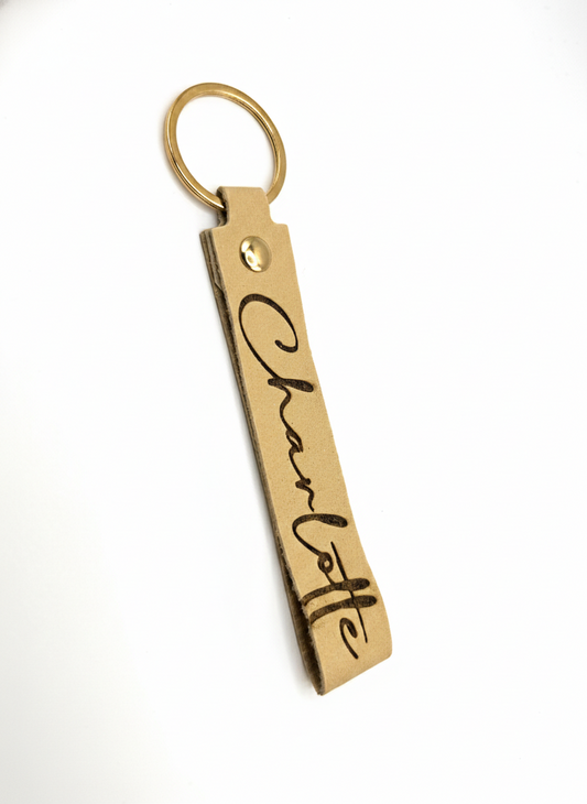 Personalized Leather Keychain Strap | Custom Engraved Gift | Peace & Petals