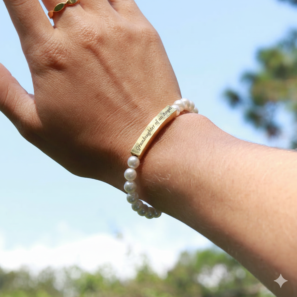 Engravable Curved-Bar Bracelet, Kiska Pearls, Stretch