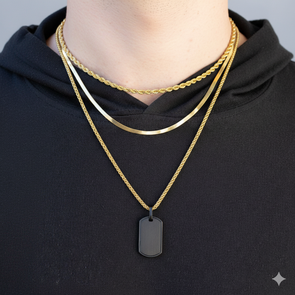 Men's Layered Dog Tag Necklace - Engravable | Peace & Petals