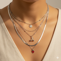 Silver Cherry + Red Strawberry Layered Necklace | Handcrafted Multi-Strand Pendant Necklace | Peace & Petals
