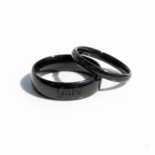 Personalized Black Ring - Custom Engraved Band | Peace & Petals