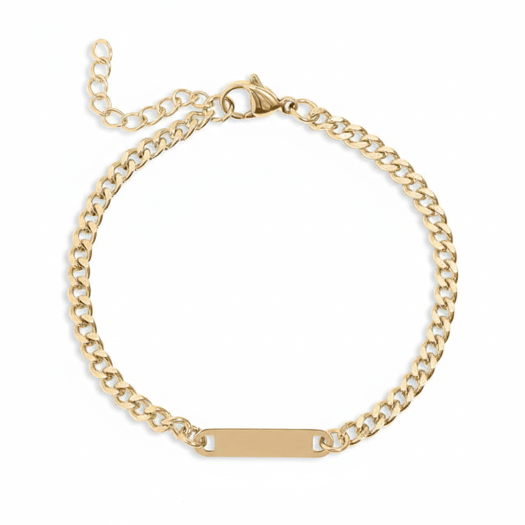 Personalized Curb-Chain Bar Bracelet - Custom Engraved | Peace & Petals