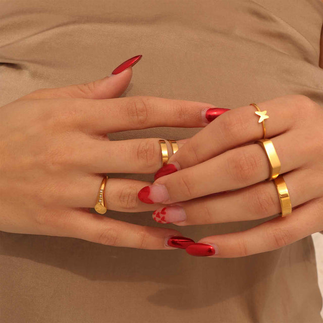 Personalized Round CZ Signet Ring | Custom Engraved 18K Gold PVD | Peace & Petals