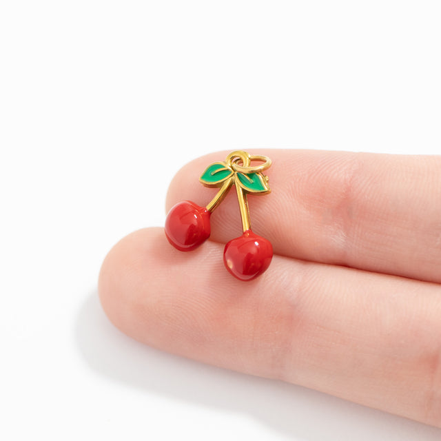 Red Cherry Charm | 18K Gold PVD or Silver Finish| | Peace & Petals