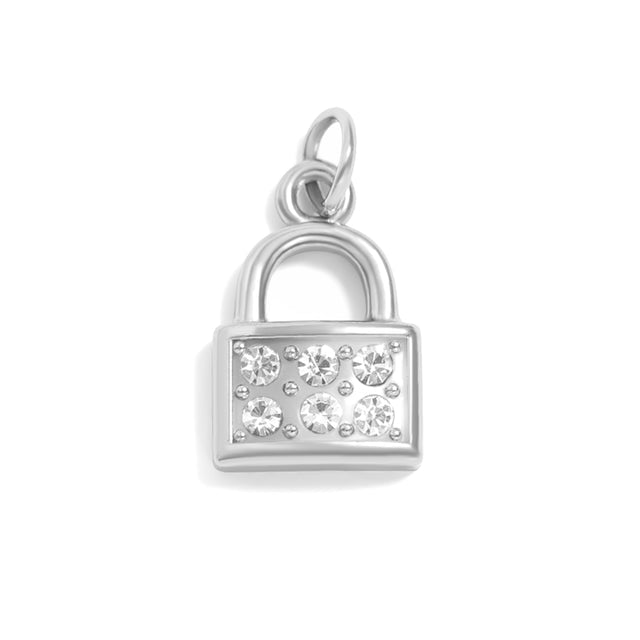 Sparkling CZ Padlock Charm | Premium Lock Charm | 18K Gold PVD or Silver Finish | Peace & Petals