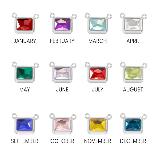 Rectangle Birthstone Connector Charm - Engravable | Peace & Petals