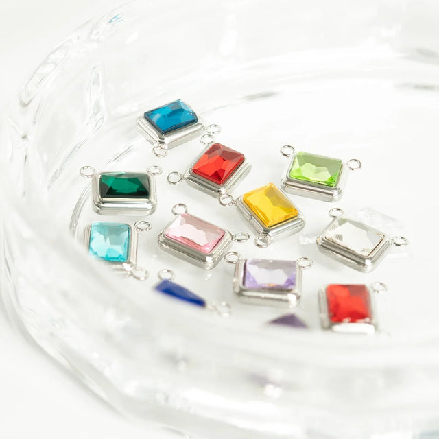 Rectangle Birthstone Connector Charm - Engravable | Peace & Petals