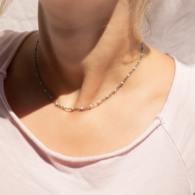 Beaded, Stackable Necklace - Turquoise or White Beads
