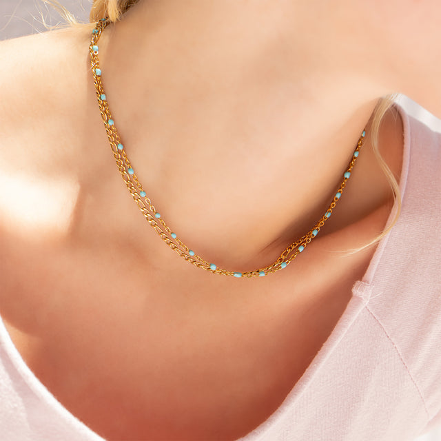 Beaded, Stackable Necklace - Turquoise or White Beads