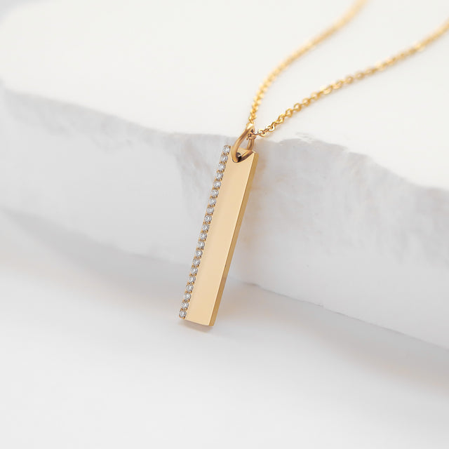 Engravable Vertical-Bar Necklace with CZ Stones