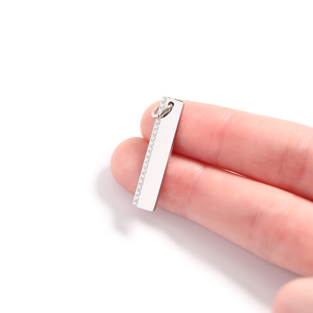 Engravable Vertical-Bar Necklace with CZ Stones