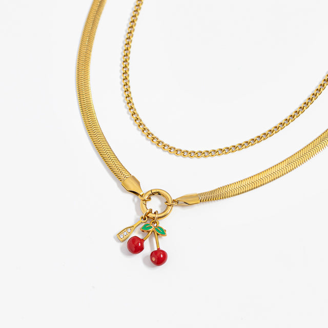 Red Cherry Charm | 18K Gold PVD or Silver Finish| | Peace & Petals