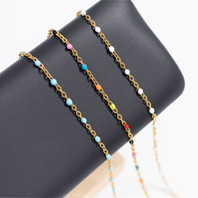 Beaded, Stackable Necklace - Turquoise or White Beads