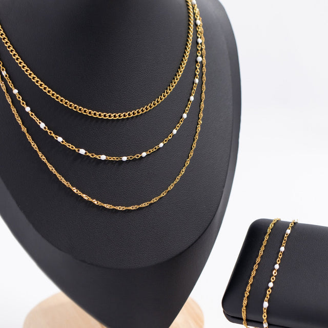 Beaded, Stackable Necklace - Turquoise or White Beads