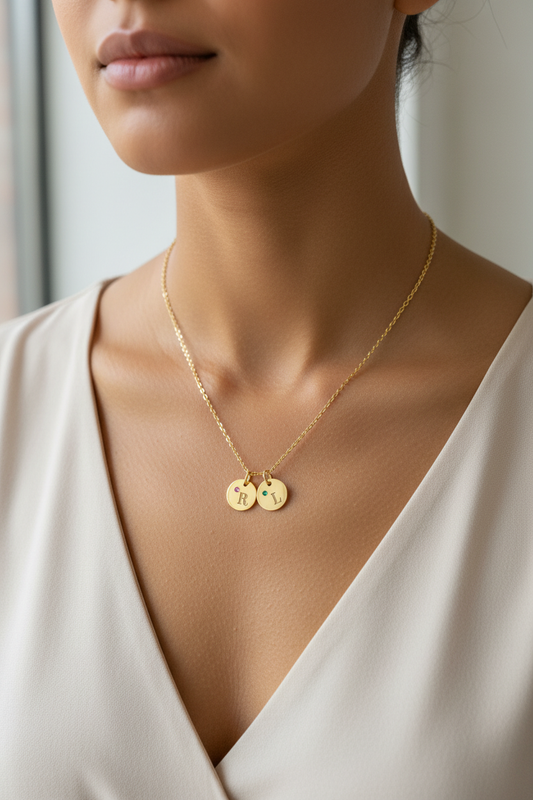 Personalized Birthstone Circle Charm - Custom Engravable Pendant | Peace & Petals