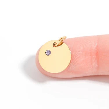 Personalized Birthstone Circle Charm - Custom Engravable Pendant | Peace & Petals