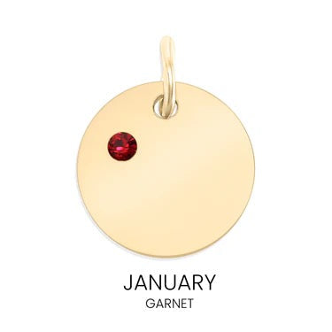 Personalized Birthstone Circle Charm - Custom Engravable Pendant | Peace & Petals