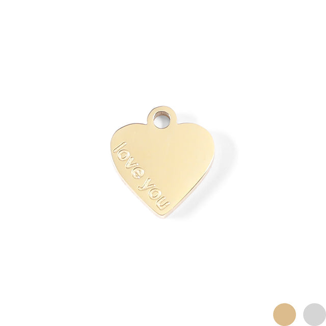 "Love You" Heart Charm | 18K Gold PVD or Silver Finish | Peace & Petals