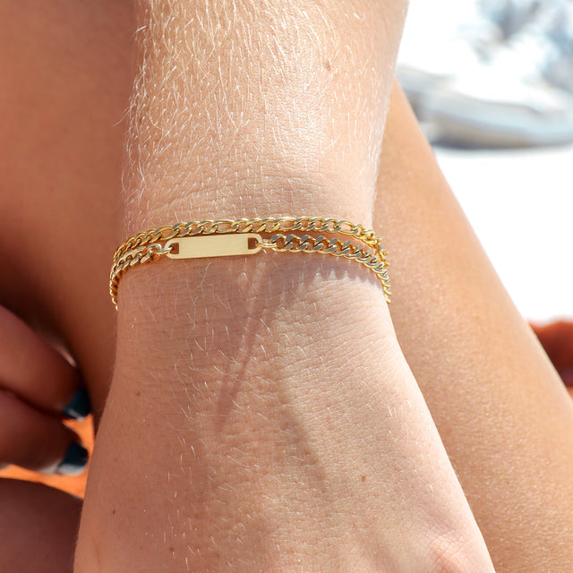 Personalized Curb-Chain Bar Bracelet - Custom Engraved | Peace & Petals