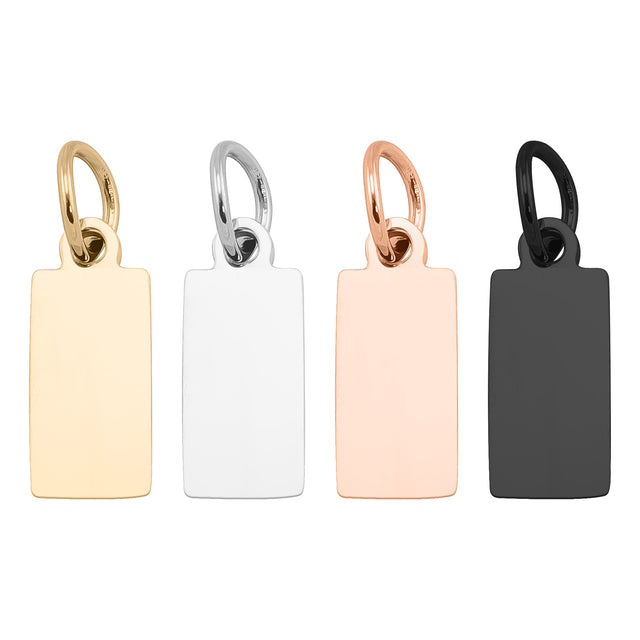 Engravable Minimalist Tag Charm | 18K Gold PVD, Silver, Rose Gold, Black | Peace & Petals