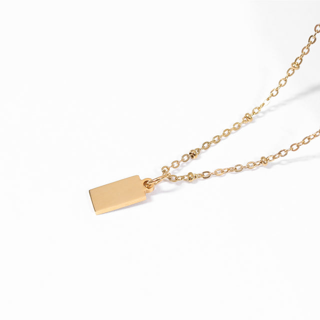 Engravable Minimalist Tag Charm | 18K Gold PVD, Silver, Rose Gold, Black | Peace & Petals