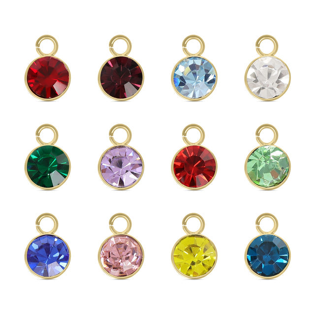 CZ Birthstone Charm | 18K Gold PVD | Add to Any Necklace, Bracelet or Keychain | Peace & Petals