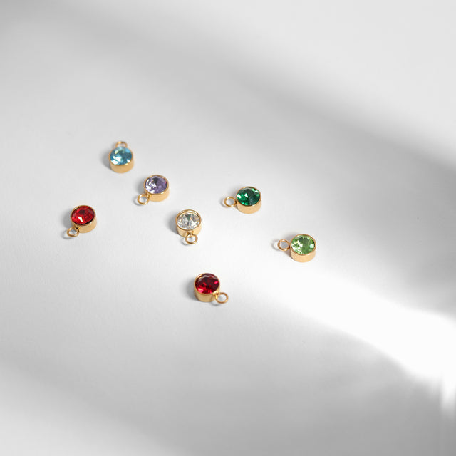 CZ Birthstone Charm | 18K Gold PVD | Add to Any Necklace, Bracelet or Keychain | Peace & Petals