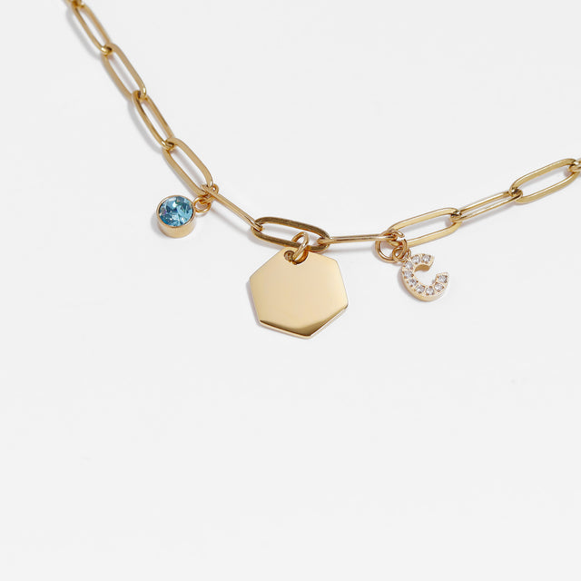 CZ Birthstone Charm | 18K Gold PVD | Add to Any Necklace, Bracelet or Keychain | Peace & Petals
