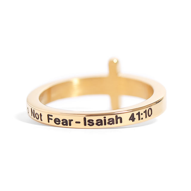 Personalized Cross Ring with CZ Stone | Custom Engraved Faith Jewelry | Stackable | Peace & Petals