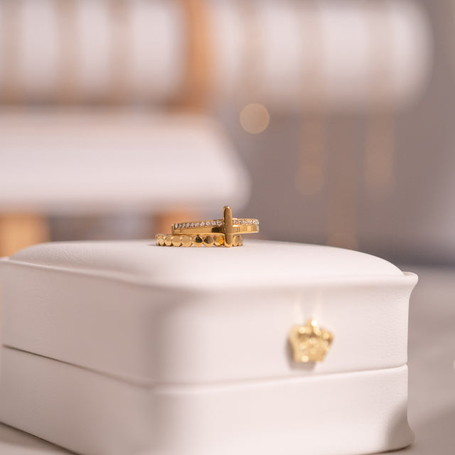 Personalized Cross Ring with CZ Stone | Custom Engraved Faith Jewelry | Stackable | Peace & Petals