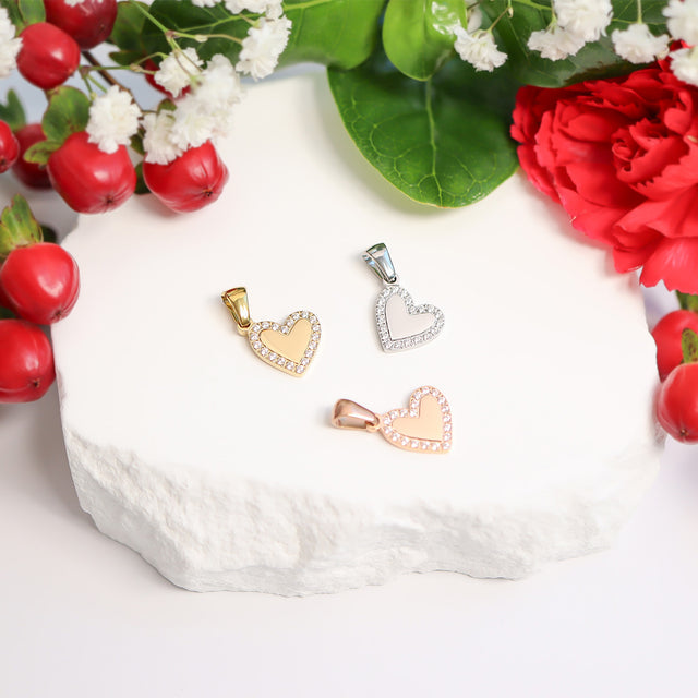 Personalized Heart Charm with CZ | Custom Engraved Pendant