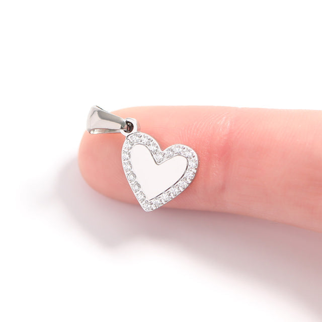Personalized Heart Charm with CZ | Custom Engraved Pendant