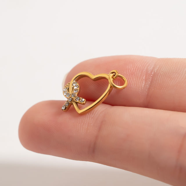 Hearth+ Breast Cancer Ribbon Charm | Personalized Strength Jewelry | Peace & Petals