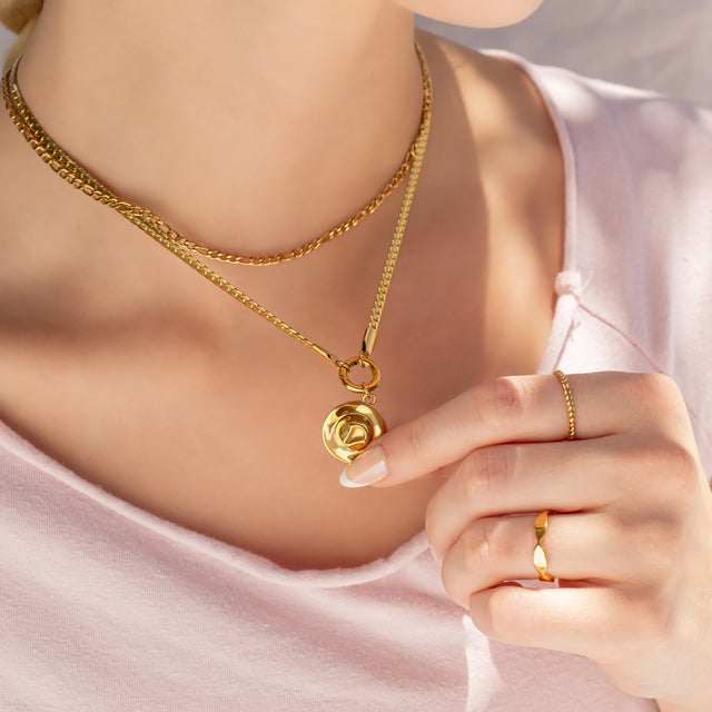 Gold Herringbone Charm Holder Necklace | 18K Gold PVD or Silver | Peace & Petals