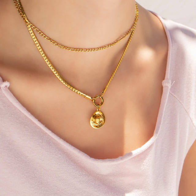 Gold Herringbone Charm Holder Necklace | 18K Gold PVD or Silver | Peace & Petals